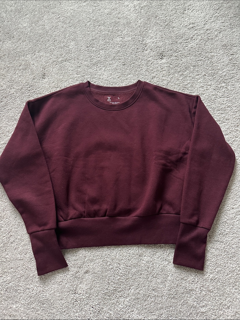 Xersion Women's Cropped Crewneck Sweatshirt in Deep Burgundy